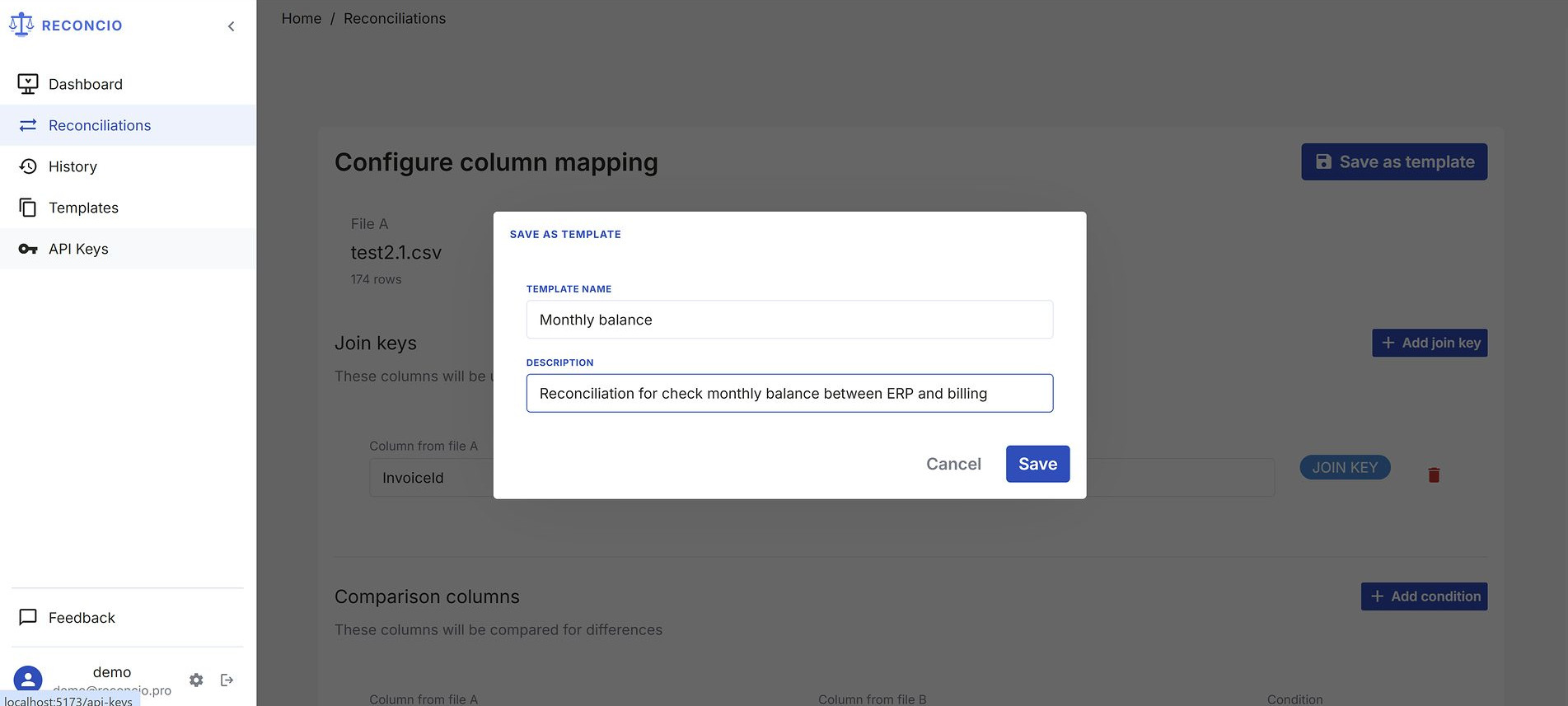 Templates list — saved mapping rules